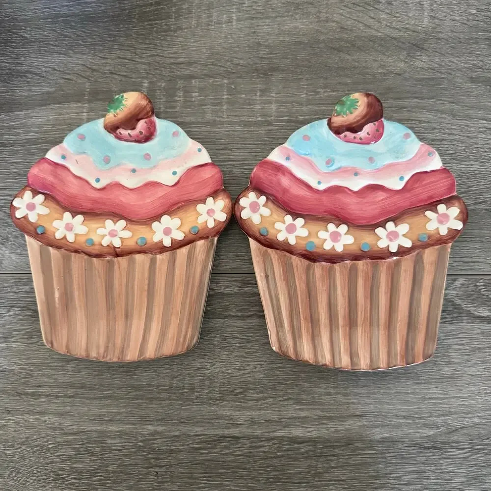 Certified International Cupcake Dessert Plates Set of 2 Hand Painted Ceramic